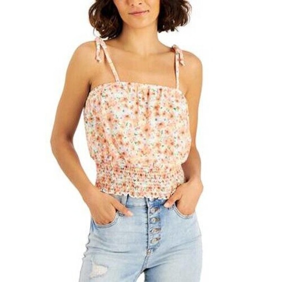JR624 Crave Fame Yellow Floral Juniors' Printed Smocked Top Size XL - Picture 1 of 1